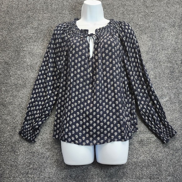 Faherty Tops - Faherty Womens Boho Peasant Floral Cottagecore Viscose Tie Neck Blouse Size XS
